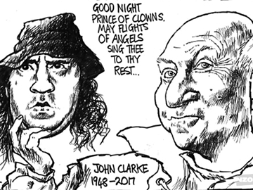 Image for Tom Scott cartoon - John Clarke, 1948 - 2017