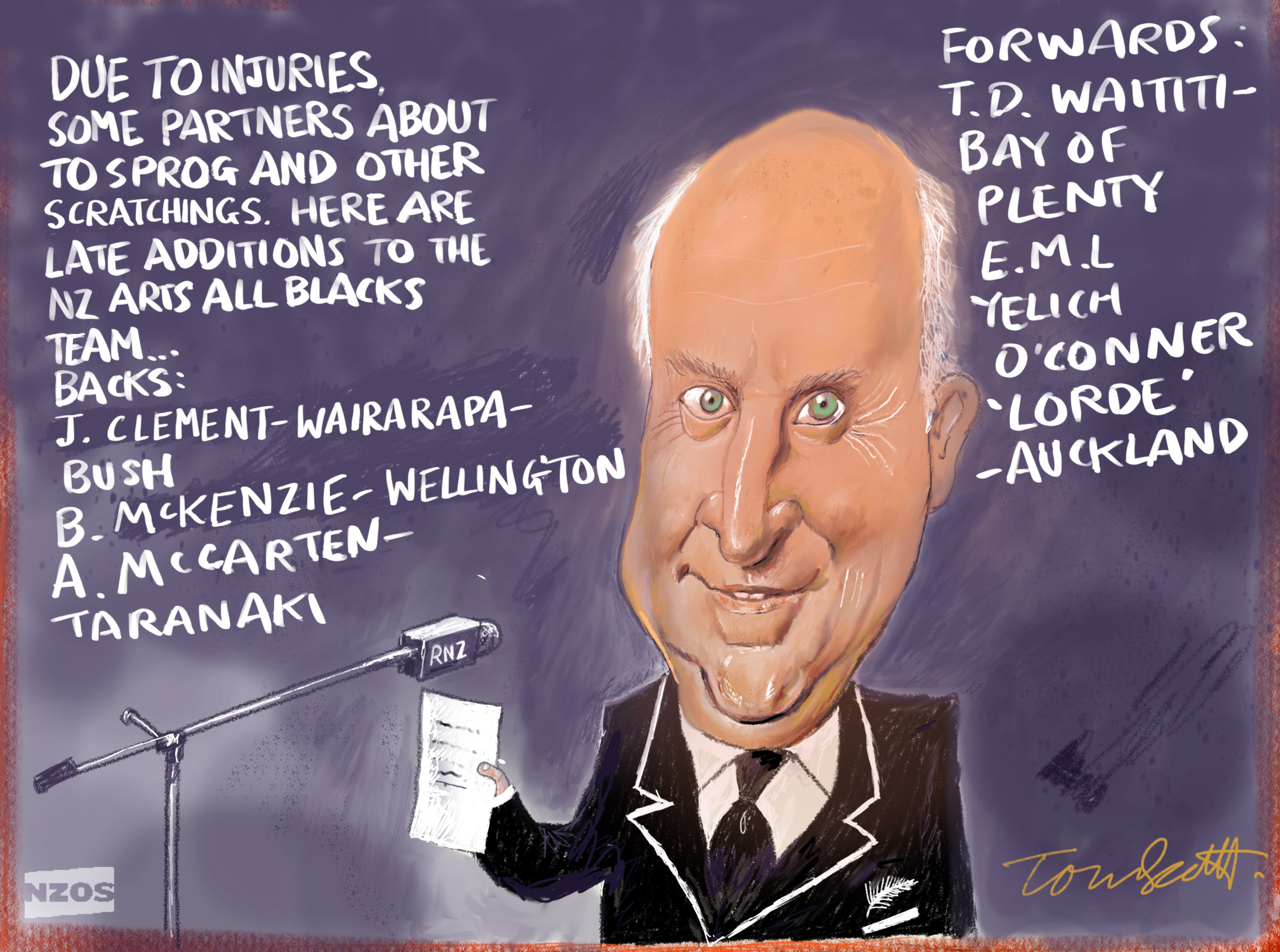 Hero image for Tom Scott cartoon - Arts All Blacks